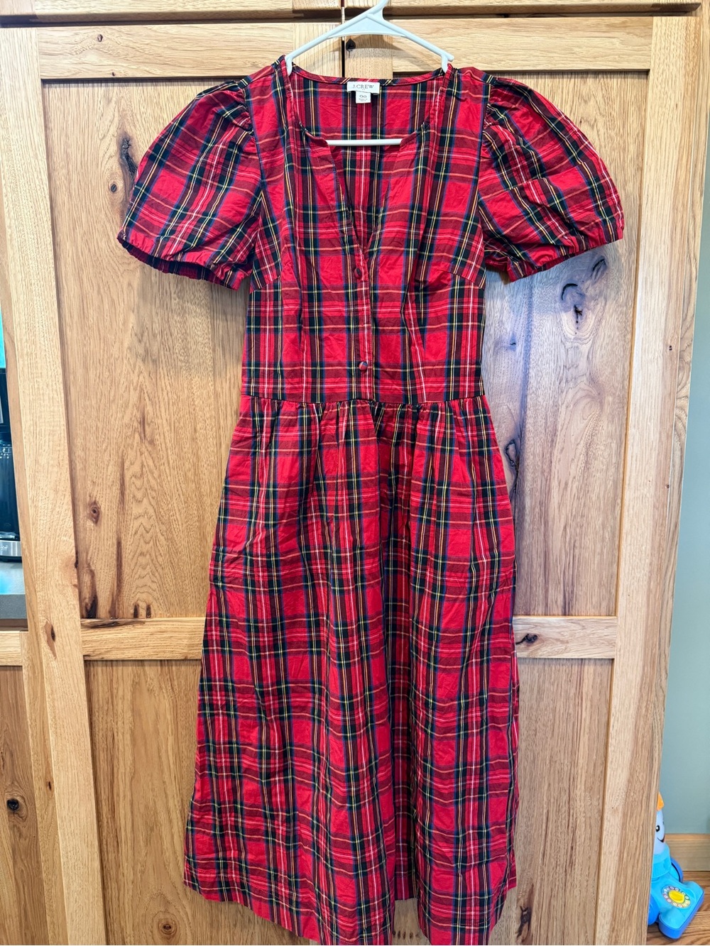 J.Crew Factory Stewart Tartan Puff-sleeve Midi Dress